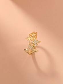 1pc Elegant Sparkling Star Shaped Zirconia Inlaid Open Ring, Suitable For Festivals, Leisure And Vacation Wear - Gold - View 5