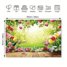 A Vibrant Spring Flower Photo Background With Pink Tulips And Mixed Flowers, Wooden Floor, Very Suitable For Easter Birthday Party And Shower Multi-Functional Banner Background. Various Scenes To Choose From. - Multicolor - View 2
