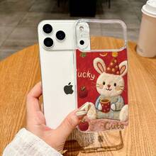 New Year's Cute Plush Rabbit Pattern High End Transparent Magnetic Phone Case Suitable For IPhone 17 Promax 17air 17pro 16e 15plus 14 13 12 11 And Compatible With Samsung S25ultra S25edge S24plus S23fe S22 Men's And Women's New Protective Cases, Anti Drop And Shockproof TPU Border Shell Suitable For Giving Gifts To Family And Friends