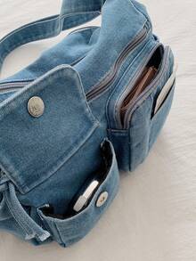 New Chic Casual Shoulder Bag Made Of Soft, Multi-Layered Denim With Multiple Pockets, Versatile, Suitable For Work, Shopping And Travel. - Ginger - View 2