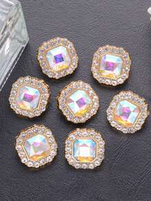 7颗彩色方形合成宝石玻璃金属纽扣，适用于女士外套、毛衣、皮草大衣、制服，优雅装饰纽扣，DIY包包及珠宝配饰 - 彩色 - 查看 14