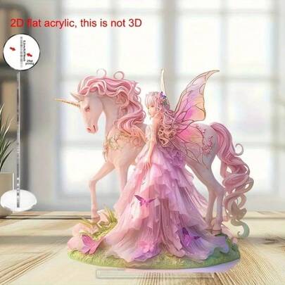2D Flat, One-Piece Decorative Statue | Unicorn And Fairy Decor, Ideal For Spring. Suitable For Bedroom, Living Room, Home And Cafe. Applicable For Wedding, Birthday, Christmas, Halloween And 2D Flat.