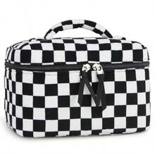 QLPrite Bolsa De Maquillaje Acolchada Bolsa De Maquillaje Grande Floral Para Mujer Bolsa De Maquillaje De Algodón Bolsa De Aseo De Viaje Con Flores. Tablero De Ajedrez Blanco Y NegroQYF - Bàn cờ đen trắng - Xem 1