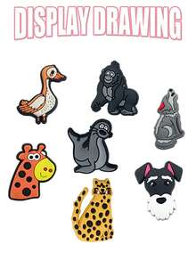 26件套动物系列配件，采用优质PVC材质，包含各种动物鞋饰，一套可爱的卡通动物主题鞋饰套装，适用于沙滩包、钥匙扣、鞋子、包包、腕带等各种配饰——可拆卸创意DIY配件——动物爱好者的理想礼物——生日、圣诞节、情人节、万圣节和派对的完美礼物 - 卡其色 - 查看 6