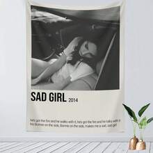 Lana Sad Girl 2014 Retro Tapestry - Vertical Wall Hanging Poster With Bonnie From Bonnie On Side - Minimalist Black & White Photo Decor - Soft Texture Peach Beige Fabric - Gothic Room Decor For Living Room, Bedroom, Office - Inspired Wall Art - Fun Design For Halloween & Christmas Party Decoration - Retro Style Tapestry With Iconic Imagery, Tapestries, Tapestry For Bedroom, Tapestry Funny - 彩色 - 查看 5