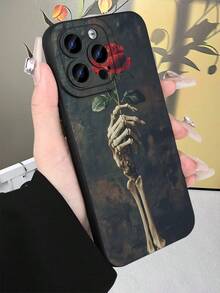 Gothic Skeleton Hand & Rose Print TPU Phone Case With Lens Protection For IPhone 17-11/XS/X/XR &  S26-S21/A14-A54/Note20 - Black - View 6