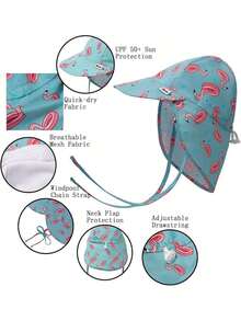 EstiloBaby Sombrero de Sol UPF 50+ Protección UV Sombrero de Natación de Verano para Bebés con Solapa para el Cuello Sombreros para Niños y Niñas Versión Mejorada - Flamencos - Ver 6