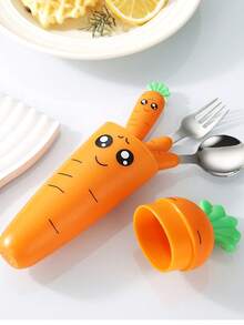 胡萝卜造型塑料柄不锈钢餐具套装。创意卡通胡萝卜餐具。厨房餐饮用品，家居必备。 - 彩色 - 查看 5