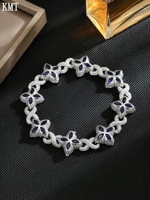 1 Piece Iced Out Colorful Eye Infinity Link Bracelet For Men Prong Setting Plated Hip Hop Jewelry The Four Leaf Clover Element Symbolizes Luck, And The Overall Design Conveys The Expectation Of Multiple Good Luck - 四葉草款 - 查看 12