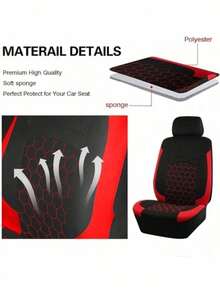 Juego completo de fundas de asiento con bordado de panal nuevo 2026 (9 piezas), adecuado para automóviles, camiones, SUV y viajes; tamaño universal, compatible con bolsas de aire. - Rojo - Ver 4