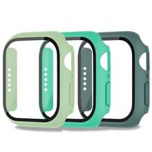适用于 40mm/41mm/44mm/45mm/46mm/42mm Series 11/10/9/8/7/6/5/4/SE 的 3 件装屏幕保护膜，防震防刮，超薄硬质 PC 外壳，内置钢化玻璃膜，兼容 配件