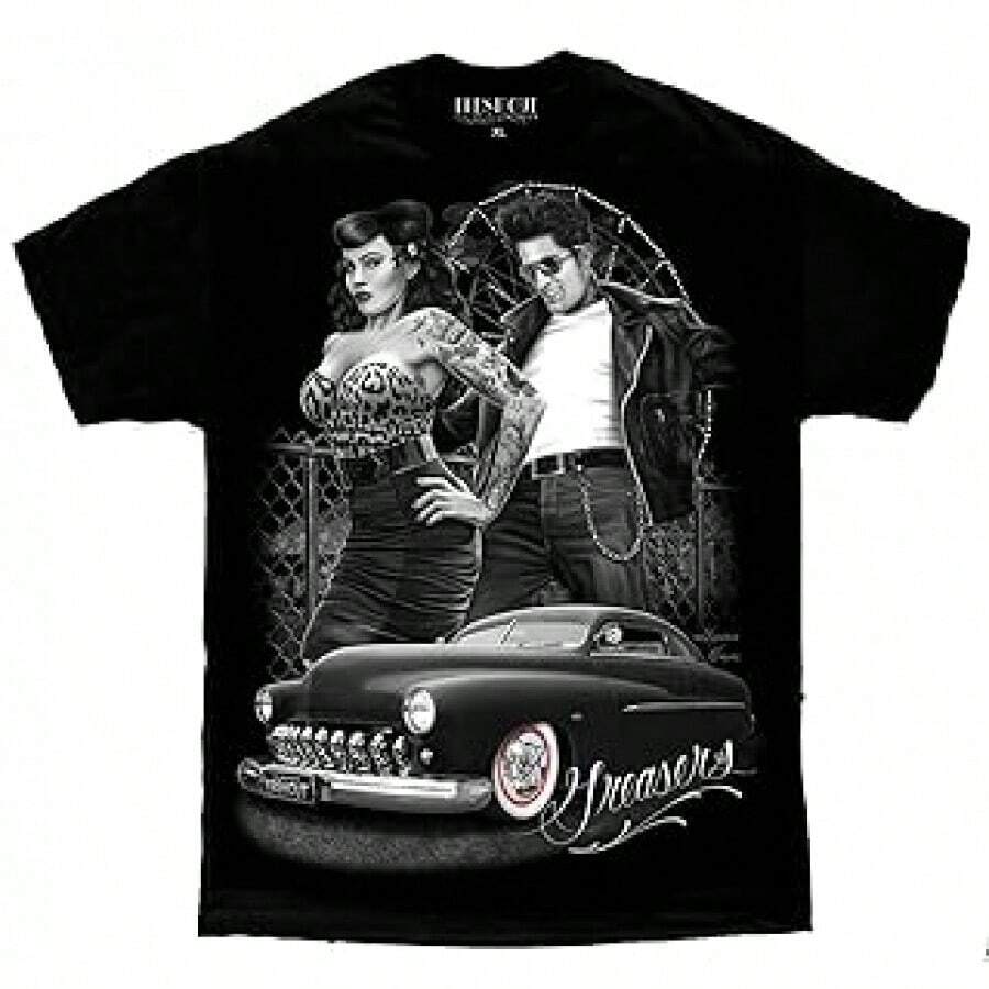 Greasers Pinup Rockabilly Tattoo Lowrider Hot Rod David Gonzales Art DGA T Shirt XXXX-Large Black - 圖片的主色調 - 查看 1