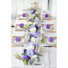 2Pack Artificial Peony Flower Garland - Silk Peony Garland With White Flowers Wedding Party Table Decoration, 6ft/Strand - White & Purple & Dark Purple + 1 - View 3