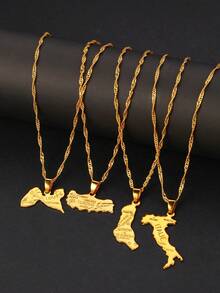 1pc Map Pendant Necklace, Gold-Plated Unisex Necklace, Gift Jewelry