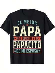 1pc Camiseta Gráfica de Hombre 100% Algodón \"El Mejor Papa\" - Camiseta Casual Negra de Manga Corta con Impresión Nítida, Ligera y Transpirable para Primavera/Verano, Regalo Perfecto para Papá, Camiseta del Día del Padre - M - Ver 6