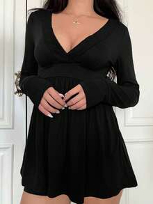 Áo kiểu mặc nhà phong cách đường phố Y2K cho nữ, cổ chữ V, tay dài ôm sát eo, màu đen, thích hợp cho mùa xuân. - màu đen - Xem 10