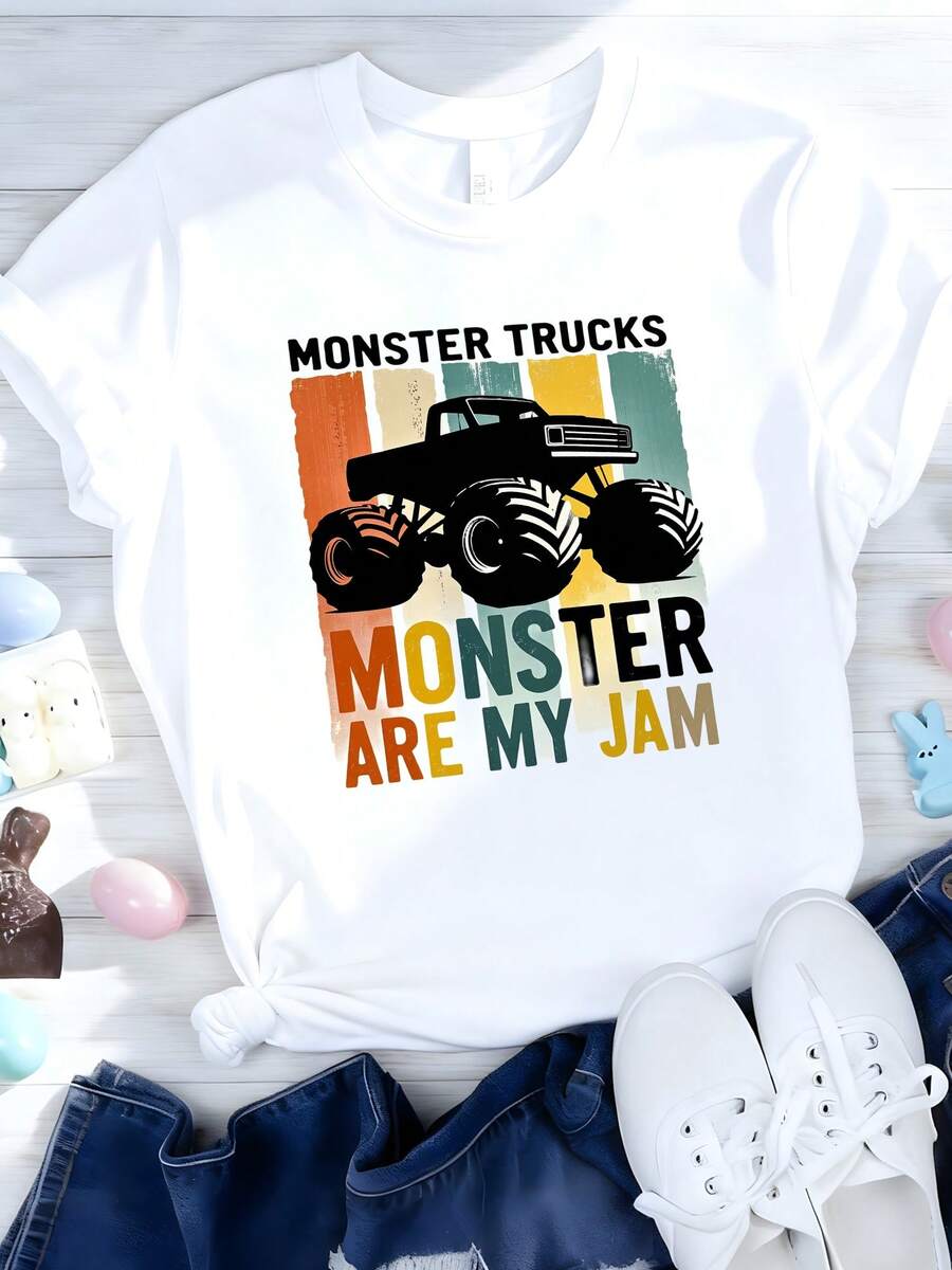 Monster Trucks Are My Jam Vintage Retro Monster Truck Gift Unisex T-Shirt-1 - Trắng 2 - Xem 1
