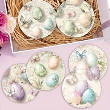 4/6 piezas (con/sin soporte) Juego de posavasos de madera con diseños de elementos de Pascua, mariposa y floral, adecuado para patio, cocina, sala de estar, decoración de mesa para reuniones en el hogar, mejor regalo de Pascua, Día de San Valentín de primavera para amigos y familiares