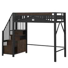 Metal Loft Bed 90 X 200 Cm, Unique Protective Structure With Window, Ladder With Non-Slip Rungs, Black, Old Reference: LDT00275AAB - Black + Metal & Wood - View 8
