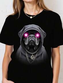 Camiseta de perro con capucha - Diseño único y moderno - Estilo urbano y atrevido - Perfecta para jóvenes y adultos - Disponible en varias tallas y colores - Moda callejera -  actuales - Negro - Ver 1