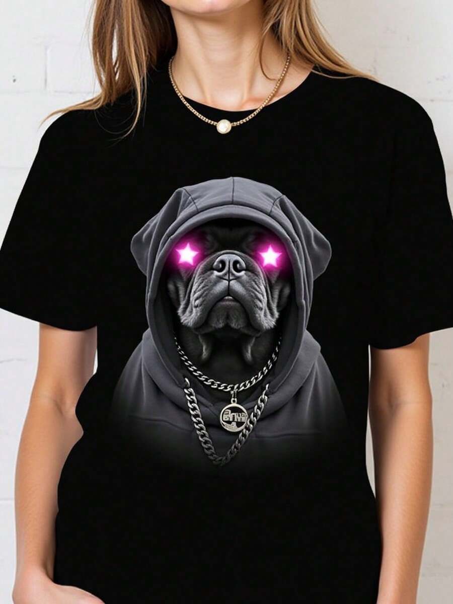 Camiseta de perro con capucha - Diseño único y moderno - Estilo urbano y atrevido - Perfecta para jóvenes y adultos - Disponible en varias tallas y colores - Moda callejera -  actuales - Negro - Ver 1