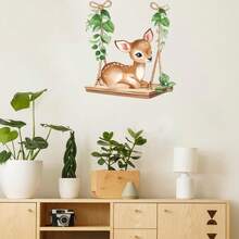 Jungle Animal Swings Wall Stickers Lion Elephant Giraffe Tropical Leaves Wall Decals Bathroom Playroom Bedroom Party Home Decor - Multicolor - View 6