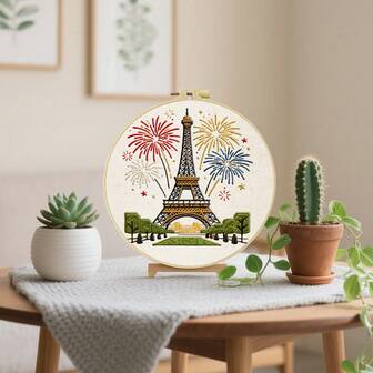 1 Set Kit de bordado para principiantes, 20x18.5cm Kit de punto de cruz DIY con patrón, hilos, aro, agujas, instrucciones, regalo perfecto para el Día de San Valentín, Carnaval, Día de San Patricio, temporada de bodas, Pascua, Día de la Madre, Ramadán