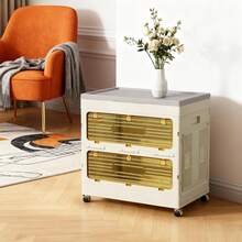 Techigher Storage Bins With Lids, 135L Folding Storage Box Wheels, Collapsible Plastic Bins For Closets, Stackable Organizer And Containers - Beige - View 2