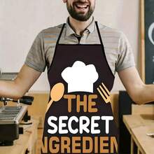 1件印有“秘诀在于爱”字样的围裙，配有厨师帽、勺子和叉子图案，适合家庭厨师、专业厨师和烹饪爱好者。趣味厨房语录围裙。 - 彩色 - 查看 10