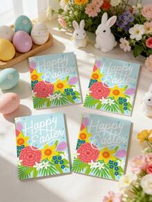 6张复活节贺卡套装（含信封），春季花卉复活节明信片套装，复活节装饰品，复活节家居装饰，桌面装饰，复活节礼品卡，感谢卡，生日礼物，复活节礼物，纪念品，复活节卡片，课堂交换卡，复活节派对用品，寻蛋派对礼品，节日派对礼物 - 彩色 - 查看 3