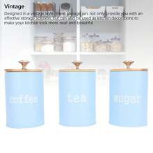 Set Of 3 Airtight Iron Canisters With Lids - Multifunctional Jars For Tea, Coffee And Sugar - Elegant Blue Design - Baby Blue - View 6