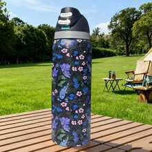 0W-ALAa' 32oz Vacuum Insulated Water Bottles/Stainless Steel Material/Travel Mugs/Suitable For Both Hot And Cold Drinks, Available In Various Floral Patterns. An Essential Item For The Office, School, And Travel. - màu đen - Xem 4