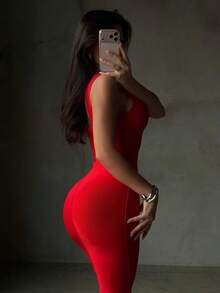 情人节女士梦幻吊带V领中长修身连衣裙夏季绷带裙黑色优雅婚礼晚宴鸡尾酒会礼服性感服装 - 紅色 - 查看 10