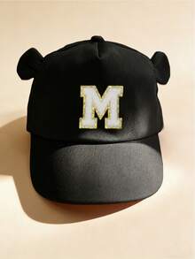 1pc Kids 26 Letter Embroidered Baseball Cap, Gold Thread Stitched Letter Design, Unisex Toddler Korean Style Snapback Sun Hat, 1-3 Years Old - Black - View 9