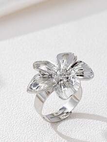 1pc Adjustable Flower Shaped Ring, Minimalist Elegant Women's Fashion Ring, Suitable For Daily Wear, Vacation And Gift - Silver - View 2