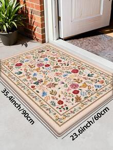 DAJIANG 1件装 - 复古花卉图案门垫,多色欧式花卉图案,厨房走廊地毯,羊毛质感,适用于浴室、厨房、户外、室内、走廊、卧室、客厅、床边,可机洗,易于清洁,防滑底背,适合卧室冬季装饰、情人节节日装饰、卧室节日装饰、浴室配件、房间装饰套装 - 彩色 - 查看 12