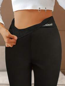 1pc Winter Sport Leggings High Waist Thick Pants Letter Embroidery Velvet Thick Thermal Pants Fleece Legging Winter Clothes Women  Women's Winter Clothing Of Women's Winter Clothing Women's Winter Fashion Women's Winter Promotion Of Women's Winter Clothing Christmas   Conjunto Deportivo  Leggings Para Mujer  Licras Para Mujer  Joggers Women  Jogger Para Mujer  Leggings For Women  Yoga Pants Gym Set   Leggings Set - 黑色升級款 - 查看 3