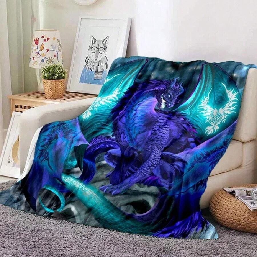 Colorful Dragon Pattern Flannel Throw Blanket Soft Cozy Lightweight Warm For Bedroom Sofa Couch Bed Decoration Teen S Gifts.Jpg - trắng - Xem 1
