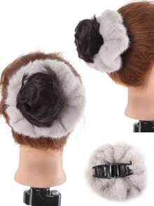 Synthetic Wigs Hair Bun Extensions Claw Clip Hair Bun With Grey Plush Hair Band Updo Hair With Clip For Women Daily Winter Use