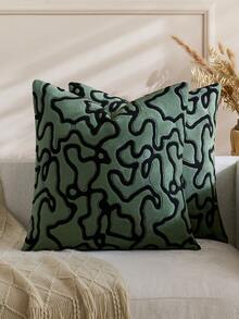 1pc/2pcs Three-Dimensional Texture Throw Pillow Covers 18x18 Set Of 2 Neutral Decorative Textured Cushion Case Farmhouse Pillowcase Modern Square Pillow Covers For Sofa,Couch - Dark Green - View 1