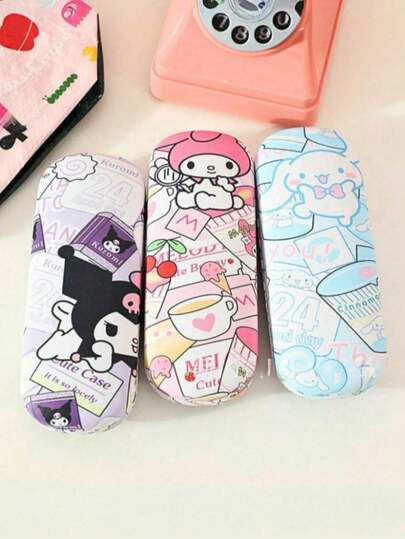 SANRIO 1pc Cute Cartoon Character Pattern Eyeglass Case, Size 16.5*6*3cm, Pressure-Resistant Fashionable Eyewear Storage Box, Wear-Resistant Soft Lining, Novel Minimalist Design, Convenient Portable, Waterproof And Dustproof, Suitable For Women's Various Glasses Accessories