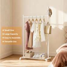 Clothes Rail - Movable Clothes Rack With Bottom Shelf, Heavy-Duty Clothing Rail For Hanging Clothes, Coats, Dresses, Clothes Rail For Bedroom, Hallway, Laundry Room - trắng - Xem 7