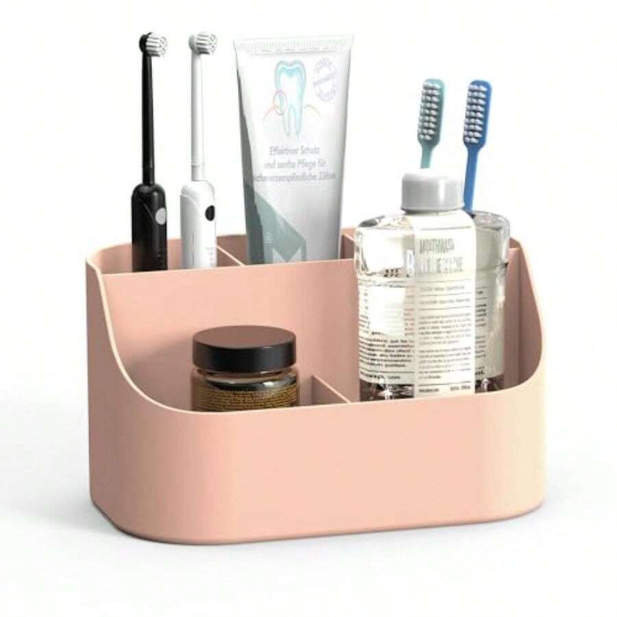 Countertop Toothbrush Holders For Bathrooms Plastic Toothpaste And Electric Tooth Brush Holder Storage Caddy Stand For Shower 5 Slots Cute Bathroom Counter Organizer For Vanity White - Hồng - Xem 1