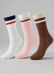 3 Pairs Of Solid Color Women's Sports Socks, Energetic Sports Style, Small And Medium-Sized Leg Shape, Anti Slip Adhesive, Running Yoga Socks, Suitable For Basketball Pilates Training - Multicolor - View 1