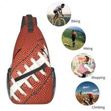 Football Print Sling Bag For Women Crossbody Bag Leather Texture American Football Pattern Sports Ball Sling Backpack For Men Rugby Ball Print Shoulder Bag Gym Sports Travel HiFKing Daypack - OrangeWhite - View 6