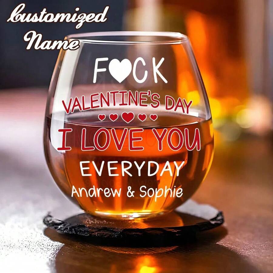 Personalized Valentine's Day Gift, Valentine's Day Wine Glass, Galentine's Day Gift, Valentine's Day Party, Holiday Wine Glass - Transparent - View 1