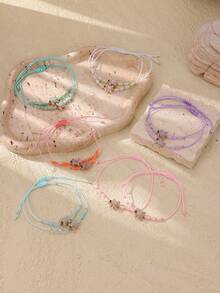 12pcs/Set Girls' Bohemian Style Beach Element Turtle Decor Bracelets - Multicolor - View 5