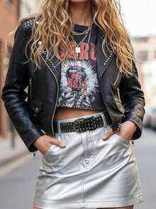 Cinturón versátil con hebilla geométrica de estilo punk con remaches, adecuado para pantalones, vestidos y uso diario - Multicolor - Ver 4