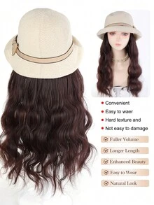 女士假发帽，合成长卷发接发，波西米亚风格草帽假发，适合度假或日常佩戴 - 彩色 - 查看 6