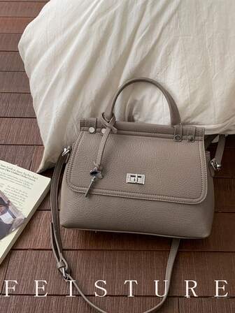 1pc FEISTURE Solid Color PU Leather Handbag, Elegant Fashion Shoulder Crossbody Bag, Suitable For Girls, Ladies, College Students, Young Professionals, Great For Work, Business, Commute, School